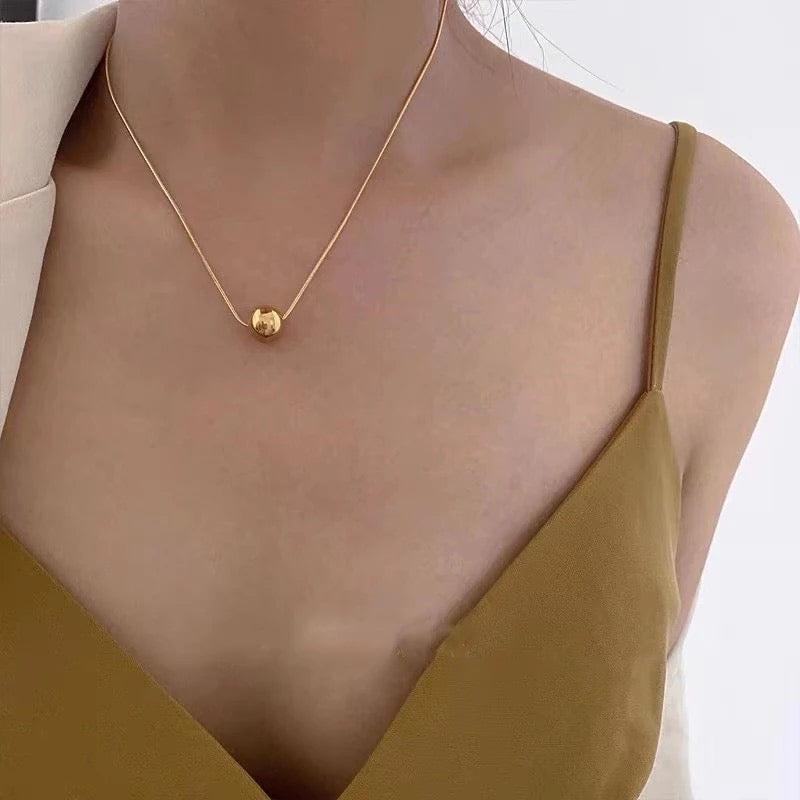 Simple Ball Pendant Stainless Steel Short Necklace For Woman