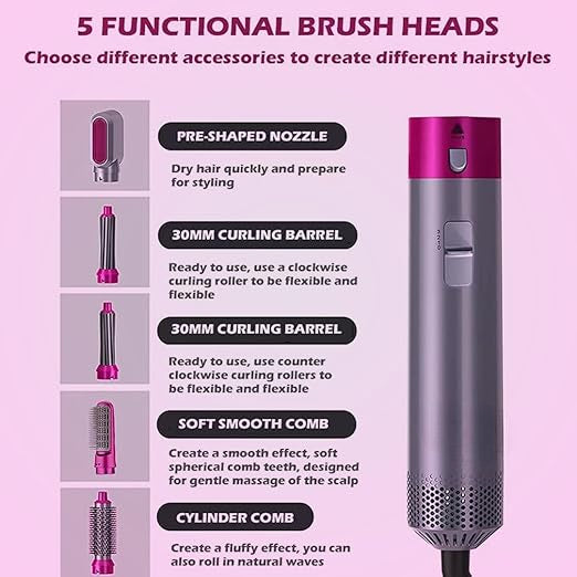 Muti-Functional 5 IN 1 Hair Styling Tool Detachable Hot Air Brush Hair Dryer with Comb