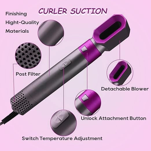 Muti-Functional 5 IN 1 Hair Styling Tool Detachable Hot Air Brush Hair Dryer with Comb